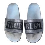 True Religion NEW  Metallic Silver Rhinestone Slides Slip On Logo SZ-11 Photo 2