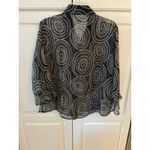 NICOLA Black White Chain Link Sheer Blouse Top XL Long Sleeve Button Up Photo 3