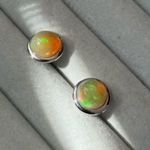 Brand New Natural Opal 9K Solid White Gold Sphere Bezel Settings Earrings/Studs Multiple Photo 0