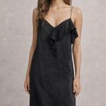 ZARA  Black Satin Slip Dress Size M Spaghetti Straps Ruffle Midi Photo 0