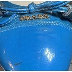 Prada  37 Ballet Flats Blue Leather Lined Foldable Slip On Travel Gold Name Logos Photo 7