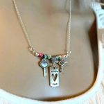 Handmade FOLLOW YOUR HEART Gemstone Beaded Silver Plate Chain Bar Charm Necklace 19” Photo 3