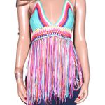 Boho Crochet Multi Color Knit Halter Top M Photo 0
