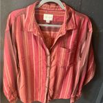 American Eagle Outfitters Red and Cream Striped Oversized Shirt Photo 1
