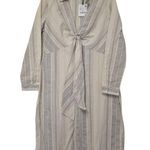 ZARA NWT  V Neck High Waisted Dress Striped Bow Cream Black Size Med Lightweight Photo 3