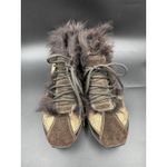 Coach COLETTE Logo Fabric Mongolian Lamb Lining Sz 7 Ankle Boot Lace Up Shoes Photo 2