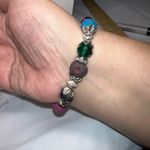 Silver Tone Colorful Lava Rock Bead Good Luck Elephant Charm Bracelet Photo 6