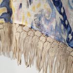 Chico's Linen Weave Poncho Cape Watercolor Paisley Crochet Fringe Small / Medium Photo 7