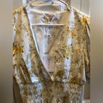 WAYF  yellow floral smocked blouse crop top NWT Photo 2