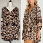 Billabong  Boho Gypset Floral Tassel V-neck Mini Dress Photo 1