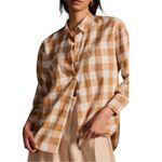 Maeve Anthropologie Brown White Plaid Button-Up Shirt M Oversized Long Sleeve Photo 1