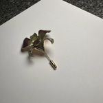 Gold Plate Encased Orchid Flower Green/Rust Color Brooch Pin Photo 2