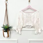 Chicways Ivory Red Stripe Long Sleeve Tie Front Crop Top Size M Size M Photo 8