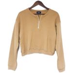 MONROW Tan Cropped Crewneck Sweatshirt Pullover Half Zip Boxy Casual Size XL New Photo 1