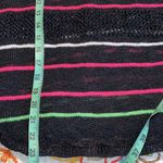 Poof! POOF medium black knit crochet sweater with neon pink and green stripes Photo 5