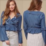 Altar'd State Neenah Preppy Boho Chambray Ruffle Wrap Bell Long Sleeve S Photo 1