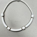 Vintage White Gold Plastic Bead Necklace MCM Minimalist Classic Womens Jewelry Photo 5