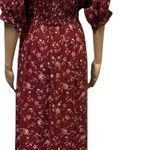 Mod Lusive Rayon Burgundy Floral Print Smocked Back Puff Sleeve Maxi Dress XL Red Photo 1