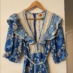 Farm Rio  Blue and White Floral Full Of Flowers Ruffle Jumpsuit Size Small Photo 5