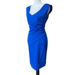 Diane Von Furstenberg  Dress Size 6 Blue V-Neck Bevin Ruched Sheath Knee Length Photo 3