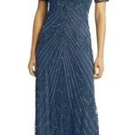 Pisarro Nights Illusion Beaded Mesh Column Gown Dark Teal Blue Size 2 NWT Photo 13