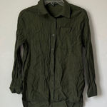 Adrianna Papell Crinkle Button-Up Long Sleeve Shirt Green Size XS Photo 0