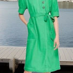 Chic Who What Wear Womens Puff Sleeve Linen Dress W Belt Classic Boho Sweet XS Green Photo 0