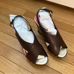 Lilly Pulitzer  Callie Wedge Leather Brazilian Brown Womens 7 New Photo 1