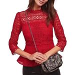 Moulinette Soeurs Anthropologie Tamera Red Lace 3/4 Sleeve Peplum Top US 2 Photo 0