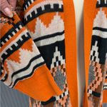 Serra  Orange & Black Aztec Open Front Cardigan Sweater Size Medium Boho Western Photo 7