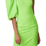 Black Halo NWT  Cooper Sheath Dress One Shoulder Neon Green Puff Sleeve Size 6 Photo 0