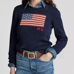 NWT Polo Ralph Lauren Women’s Iconic Flag Sweater Size Medium Navy Pullover Blue Photo 2