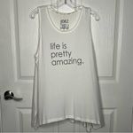 Peace Love World White Tank Top Sz XL Life Is Pretty Amazing Asymmetrical Hem Photo 10