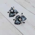 Vintage Clip On Earrings Whimsical Dark Flower Leaf Design Photo 4