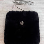 Mayo Chix Y2K Retro Black Faux Fur Crossbody Bag Goth Rave Festival Purse Photo 0