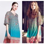 Anthropologie TANVI KEDIA Tunic Dress Jade Rose Yellow Ivory Arabesque Small Photo 1