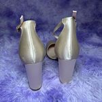 Lulus Golden Cream Satin Strappy Block Heel Closed Toe Women’s Classy Pumps 7M Size 7 Photo 5