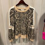Cute leopard striped trim soft sweater old money mobwife flowy 90’s y2k look Tan Size undefined Photo 8