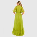 Mac Duggal   Green Ruffled Mock Neck Flutter Sleeve High Low Hem Gown Photo 2