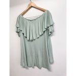 Free People Beach Off Shoulder Shirt Ruffle Green Pullover Size Large Photo 3