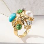 ⭐️⭐️⭐️BOGOHO ⭐️⭐️⭐️Gold Starfish Ring with Turquoise and Green Accents Gold Photo 1