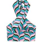 ZARA Satin Effect Crop Top Halter Top with Bold Unique Retro 70's 60's Print M Photo 0