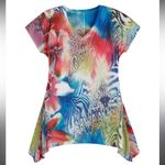 Chico's  polyester multicolor floral short sleeve tropical blouse size small Photo 0