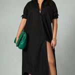 Anthropologie Maeve The Soren Long Sleeve Shirt Dress Black Midi Collared XS Photo 0