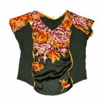 Anthropologie  Tiny Satin Evesham Floral V Neck Cinched Cap Sleeve Top Blouse XS Photo 3
