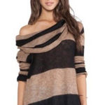 Free People  Small LULU ALPACA BLEND COWL NECK Tan Black Stripe SWEATER Photo 0