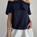 Alice + Olivia NWT Off the shoulder Alyssa halter Top Navy Lace Photo 0