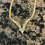 Christian Dior Vintage 1980s Whole Crystals Triangle V Pendant Chain Necklace Photo 1