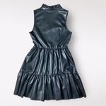 Fate Black Faux Leather‎ Ruffled Tiered Mini Dress Size S Moto Boho Goth Photo 2