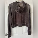 Aerie ‎ Offline Women's Dark Grey Hooded Velour Cropped Sweatshirt Photo 6